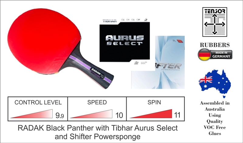 RADAK Black Panther Plus Tibhar Aurus Select and Shifter Powersponge RADAK Black Panther Plus Tibhar Aurus Select and Shifter Powersponge